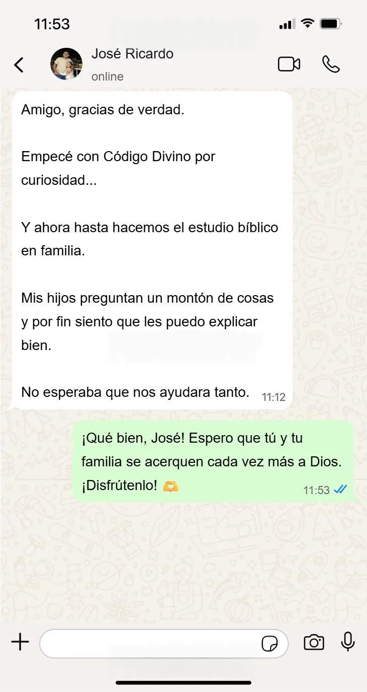 Testimonio de WhatsApp de José Ricardo sobre Código Divino