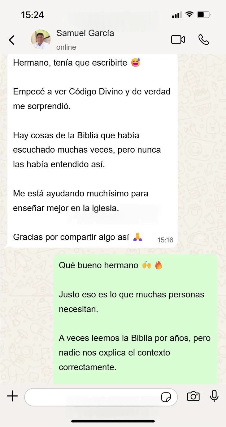 Testimonio de WhatsApp de Samuel García sobre Código Divino